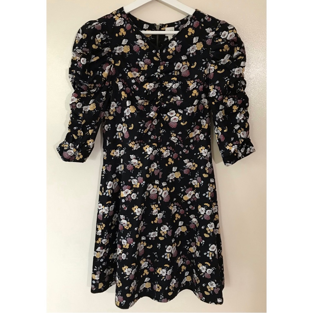 Rebecca Taylor • S • La Vie Black Posey Ruched Floral Mini Dress Cotton